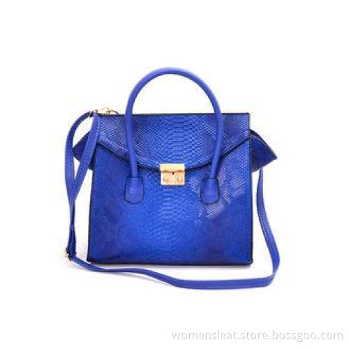 Python Embossed Faux Leather Handbags Trapaze Tote in Blue